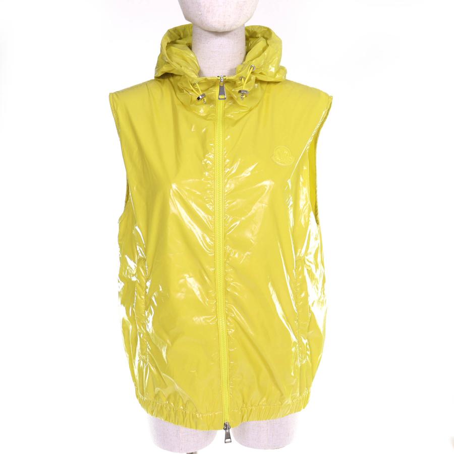 極美品△MONCLER モンクレール 2021年製 SETE GILET ロゴワッペン フーディー ナイロン ジレ ベスト 軽量 イエロー 1 正規品 レディース MONCLER（モンクレール） 極美品△MONCLER 2021年製 SETE GILET ロゴ