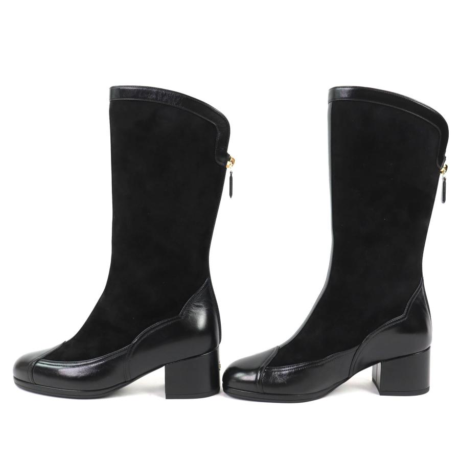 未使用品△CHANEL シャネル 25A G46591 ココマーク バックジップ スウェードレザー ロングブーツ ブラック 36 イタリア製 箱・保存袋付きの画像