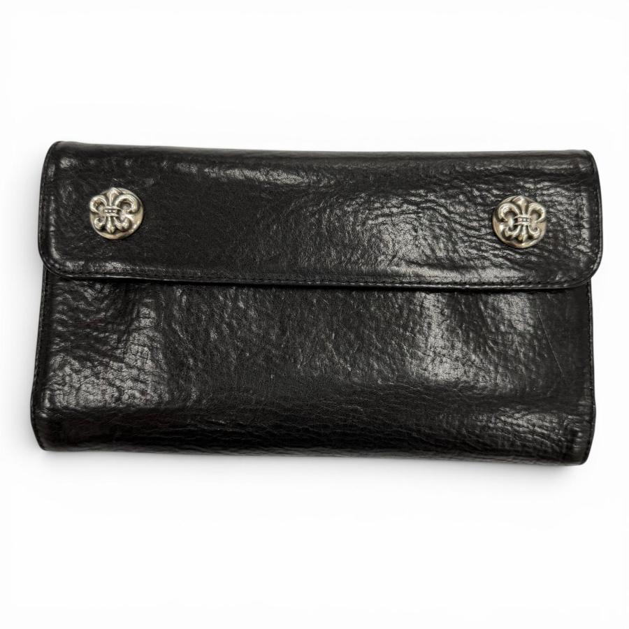 美品▼CHROME HEARTS クロムハーツ WAVE BS FLUER レザー BSフレアボタン ダガージップ ウェーブ レザーウォレット 三つ折り長財布 美品▽CHROME HEARTS クロムハーツ WAVE BS FLUER レザー BSフレア