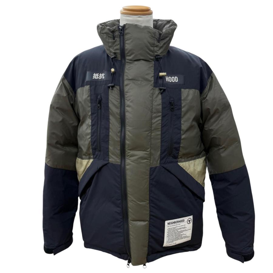 良品▼NEIGHBORHOOD ネイバーフッド TEAM.DOWN/N-JKT ワッペン付き ダブルジップアップ ダウンジャケット カーキ M 正規品 メンズ 良品▽NEIGHBORHOOD ネイバーフッド TEAM.DOWN/N-JKT ワッペン付き