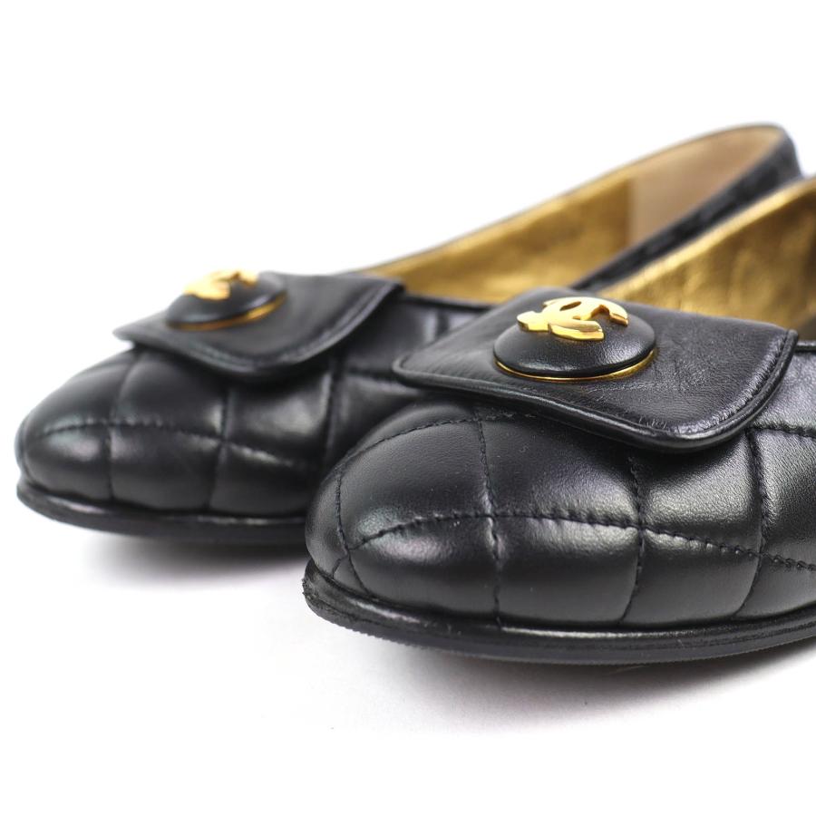 美品△CHANEL シャネル 23A G45047 バレリーナ ココマーク マトラッセ レザー フラットシューズ パンプス 黒 38 レディース 箱袋付きの画像