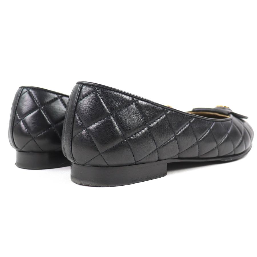 美品△CHANEL シャネル 23A G45047 バレリーナ ココマーク マトラッセ レザー フラットシューズ パンプス 黒 38 レディース 箱袋付きの画像