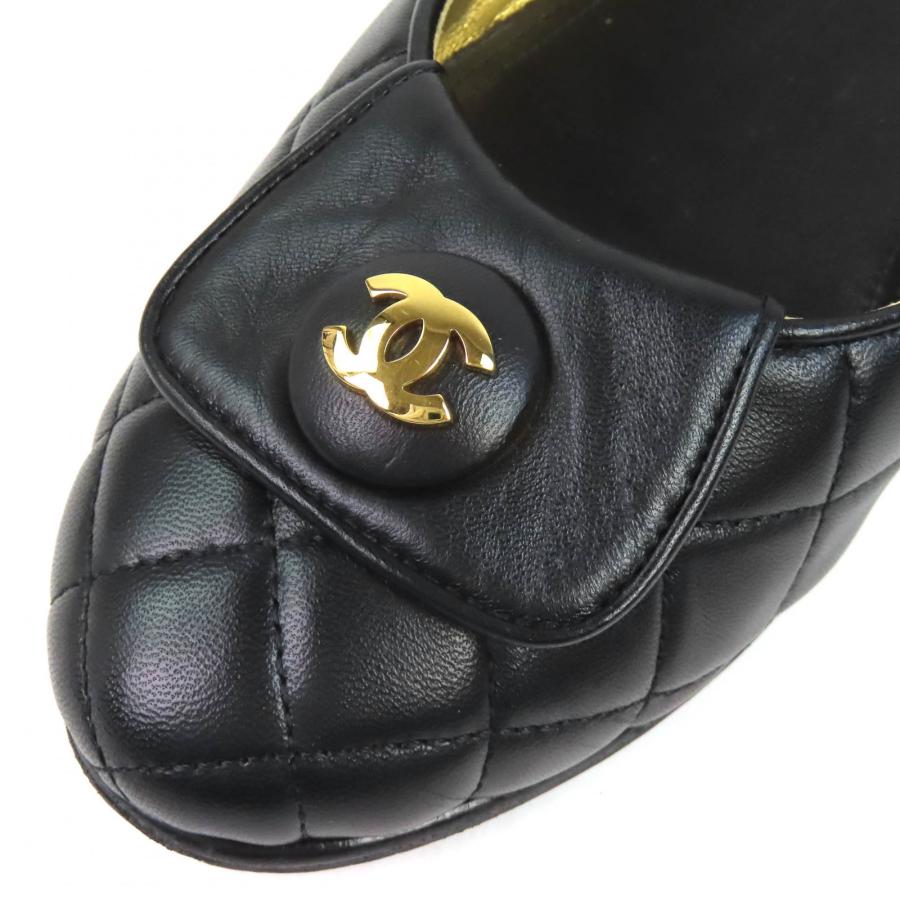 美品△CHANEL シャネル 23A G45047 バレリーナ ココマーク マトラッセ レザー フラットシューズ パンプス 黒 38 レディース 箱袋付きの画像