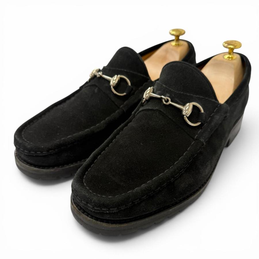 GUCCI グッチ ホースビット スエード ローファー ブラック 約24.5㎝ GUCCI（グッチ） 美品□GUCCI スウェードレザー ホースビット シルバー