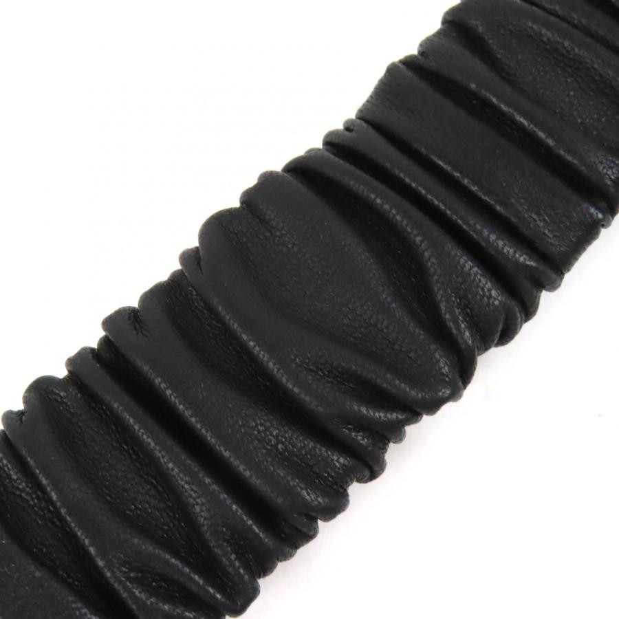 美品△CHANEL シャネル L23A ココマークラインストーンバックル レザー ゴム ベルト ブラック ゴールド金具 75/30 レディースの画像