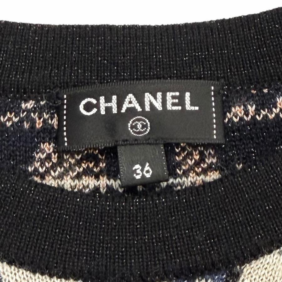 極美品★CHANEL シャネル 21A P71031 カシミヤ シルク混 総柄 ラメ サイドZIP 長袖 ニット マルチ 36 イタリア製 正規品 レディースの画像