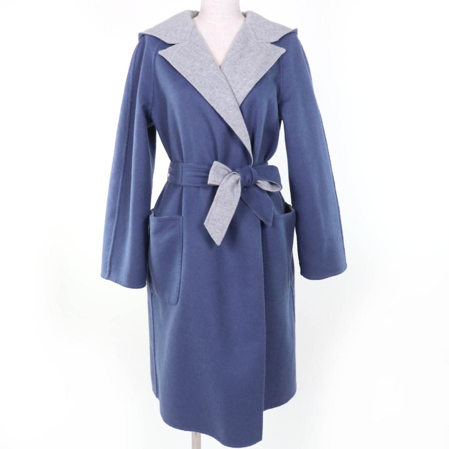 極美品☆Max Mara マックスマーラ 10110151 CUCITO A MANO アンゴラ混 白タグ リバーシブル ベルト付 コート グレー ブルー 40 正規品の画像