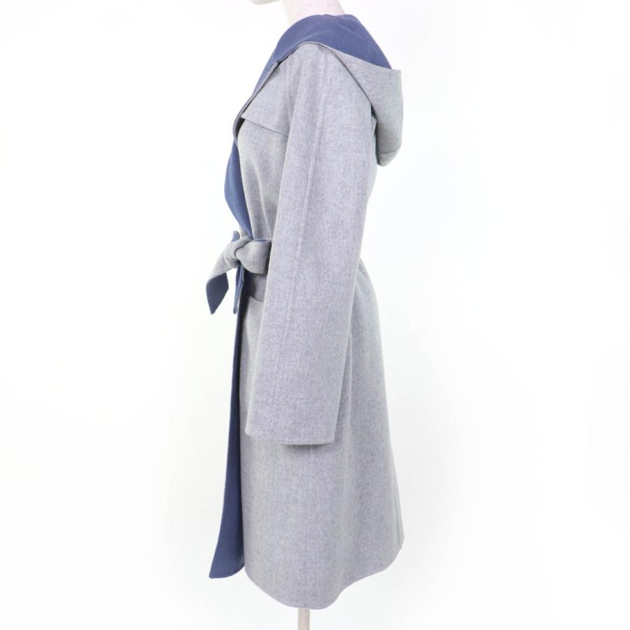 極美品☆Max Mara マックスマーラ 10110151 CUCITO A MANO アンゴラ混 白タグ リバーシブル ベルト付 コート グレー ブルー 40 正規品の画像