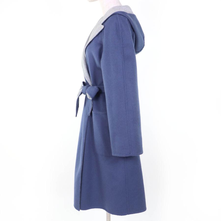 極美品☆Max Mara マックスマーラ 10110151 CUCITO A MANO アンゴラ混 白タグ リバーシブル ベルト付 コート グレー ブルー 40 正規品の画像