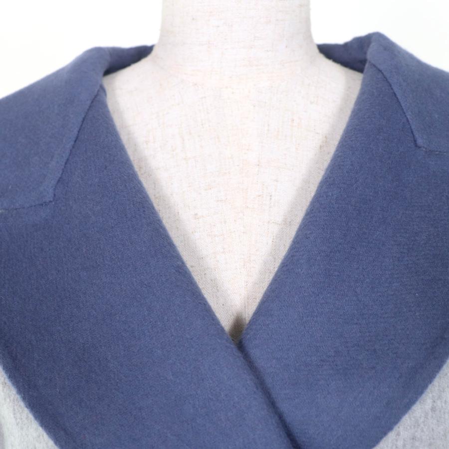 極美品☆Max Mara マックスマーラ 10110151 CUCITO A MANO アンゴラ混 白タグ リバーシブル ベルト付 コート グレー ブルー 40 正規品の画像