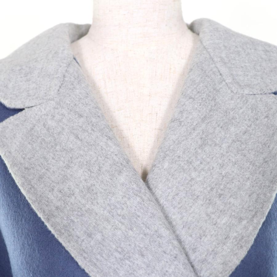 極美品☆Max Mara マックスマーラ 10110151 CUCITO A MANO アンゴラ混 白タグ リバーシブル ベルト付 コート グレー ブルー 40 正規品の画像