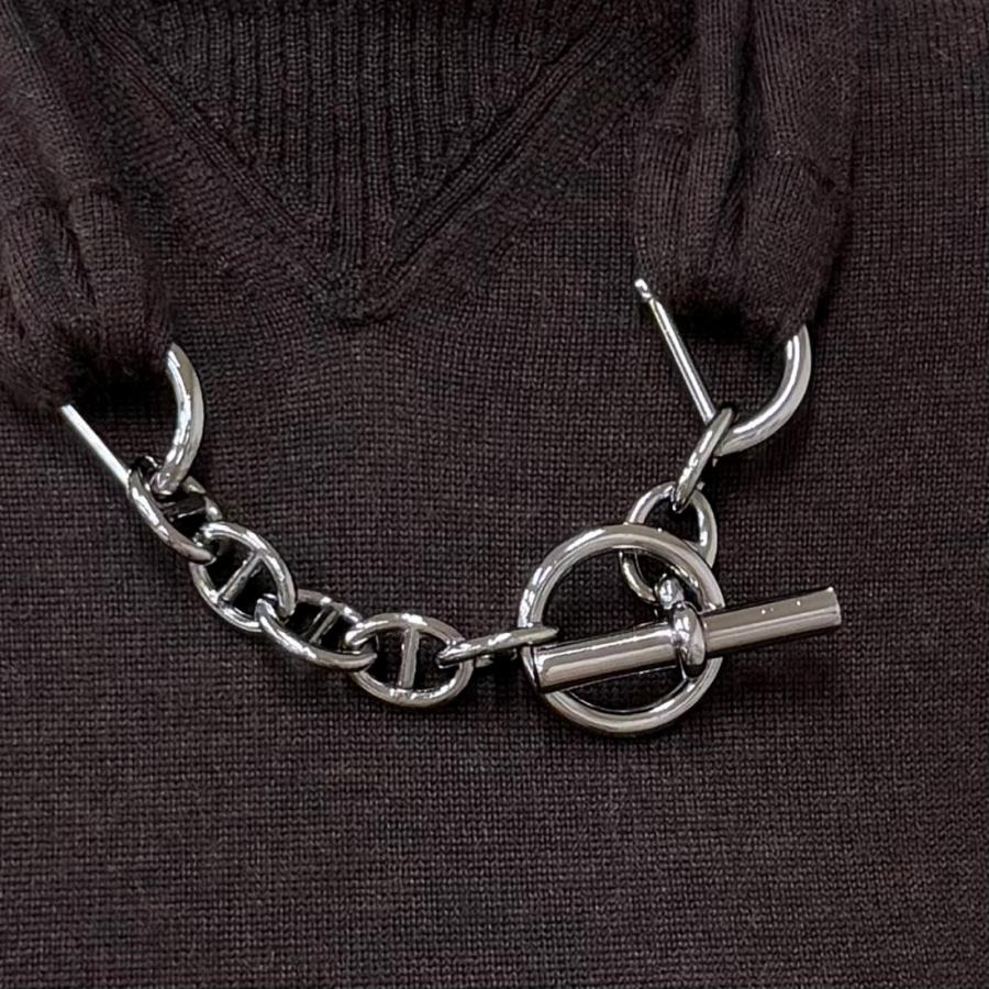 美品★HERMES エルメス カシミヤ シルク混 シェーヌダンクルチェーン付 Aライン ニット ロングワンピース ドレス ブラウン 38 イタリア製の画像