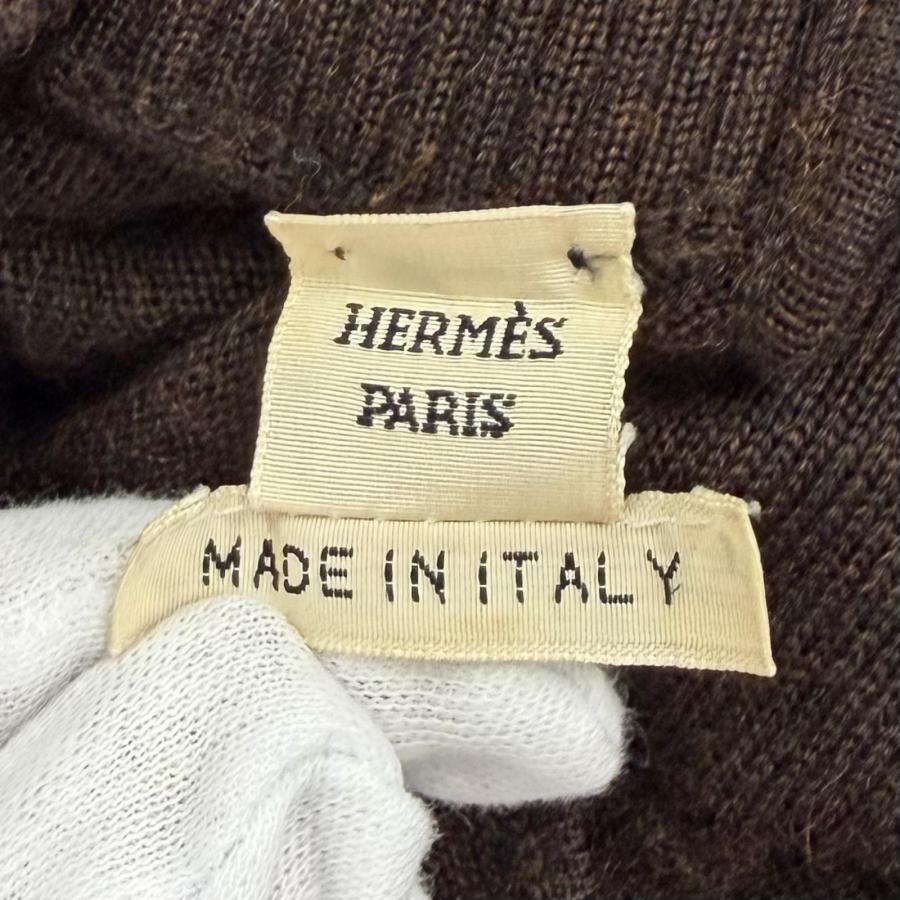 美品★HERMES エルメス カシミヤ シルク混 シェーヌダンクルチェーン付 Aライン ニット ロングワンピース ドレス ブラウン 38 イタリア製の画像