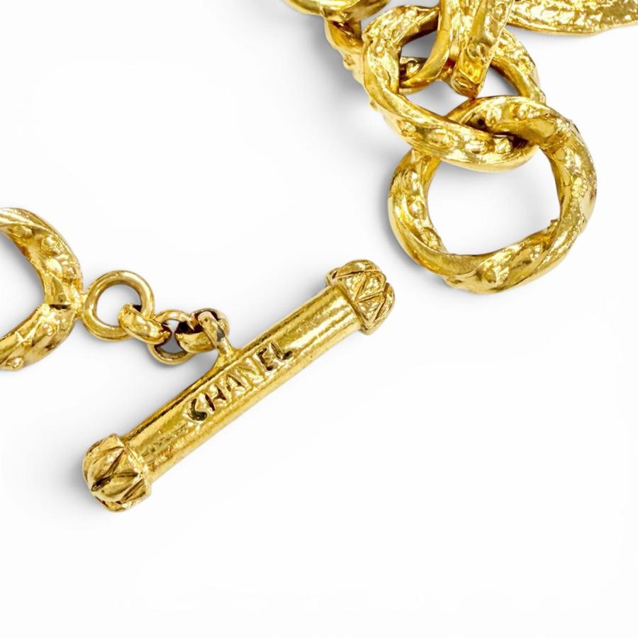 美品△CHANEL シャネル ヴィンテージ 93A ココマークメダル付き チェーン ブレスレット アクセサリー ゴールド レディースの画像