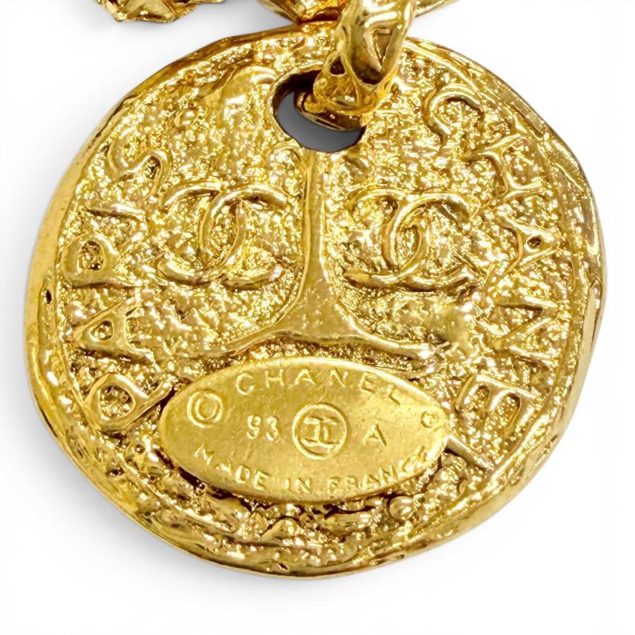 美品△CHANEL シャネル ヴィンテージ 93A ココマークメダル付き チェーン ブレスレット アクセサリー ゴールド レディースの画像
