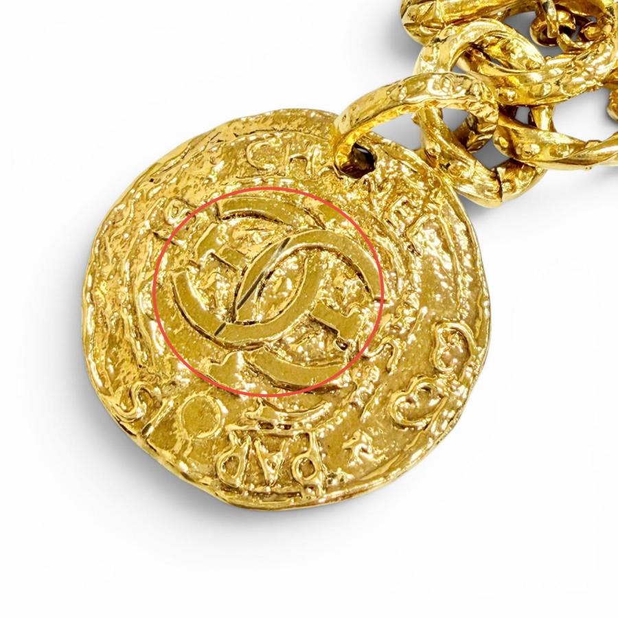 美品△CHANEL シャネル ヴィンテージ 93A ココマークメダル付き チェーン ブレスレット アクセサリー ゴールド レディースの画像
