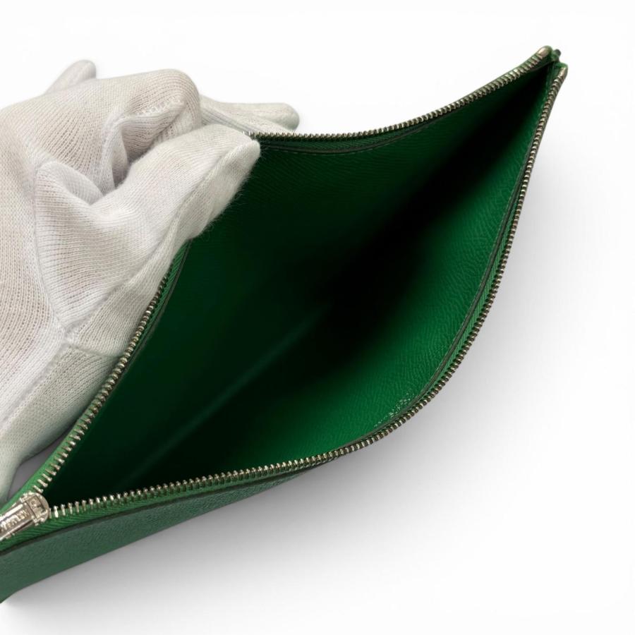 良品▼HERMES エルメス カルヴィGM ヴォーエプソン レザー シルバー金具 クラッチバッグ ブラック グリーン C刻印 フランス製 ポーチ付き メンズ HERMES（エルメス） 良品▽HERMES カルヴィGM ヴォーエプソン レザー