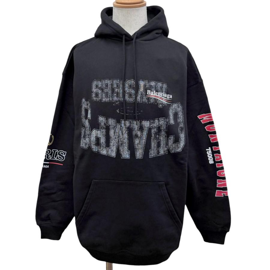 未使用品□BALENCIAGA バレンシアガ 25SS 578135 キャンペーンロゴプリント プルオーバーパーカー フーディー ブラック XS 正規品 メンズ BALENCIAGA（バレンシアガ） 未使用品□BALENCIAGA 25SS 578135