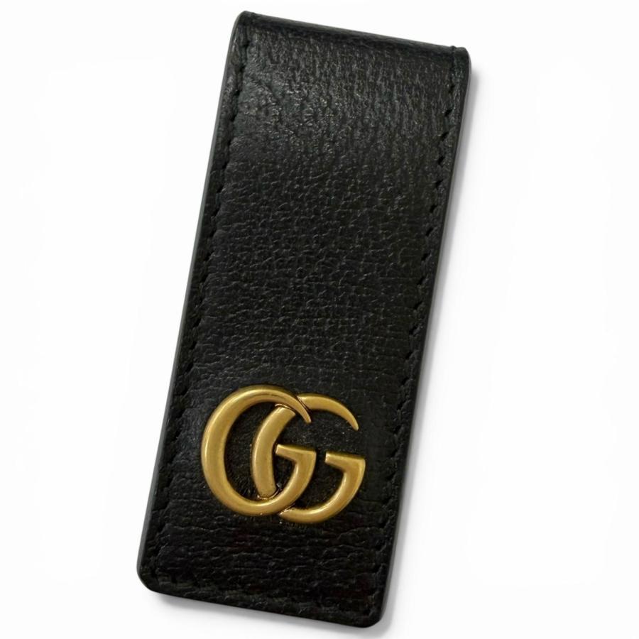 美品□GUCCI グッチ 522885 レザー GGマーモント ロゴゴールド金具 札ばさみ マネークリップ 財布 ブラック イタリア製 メンズオススメ◎ GUCCI（グッチ） 美品□GUCCI 522885 レザー GGマーモント ロゴ