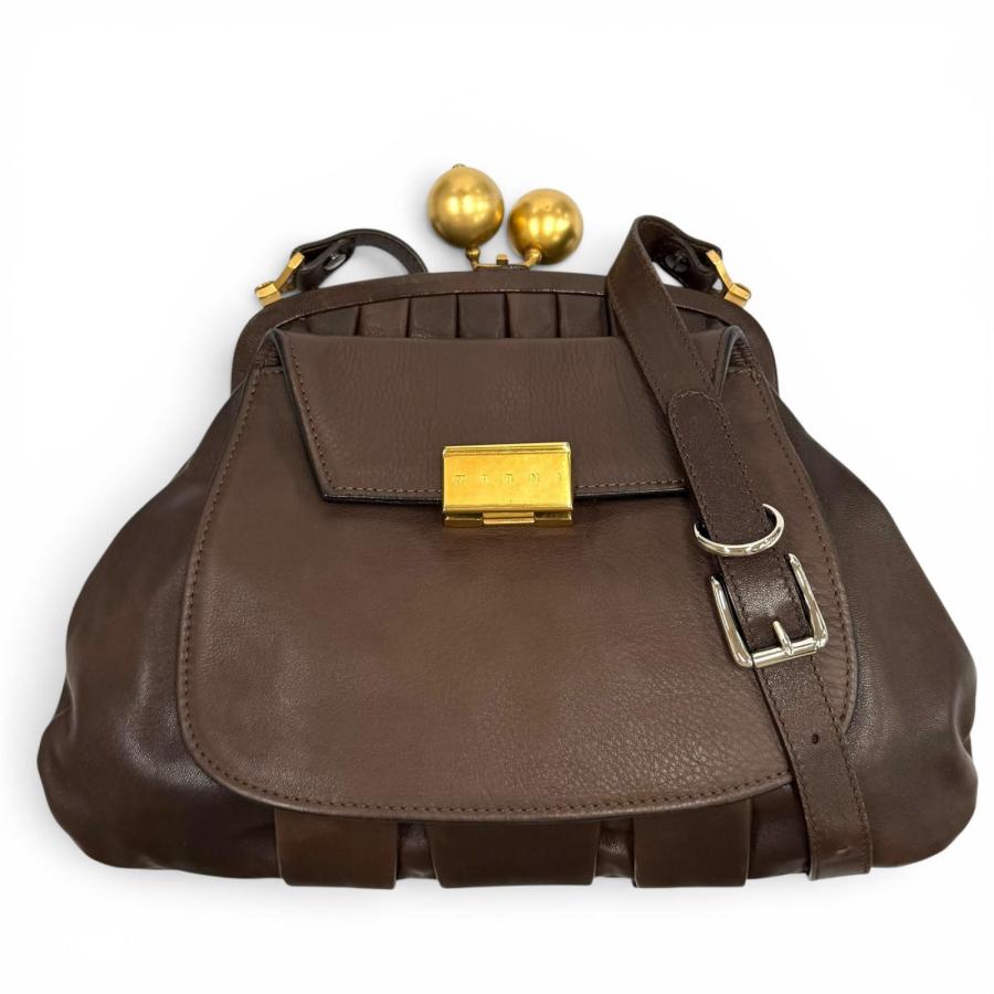 MARNI（マルニ） 美品☆MARNI ロゴ金具付き がま口 レザー ショルダー 