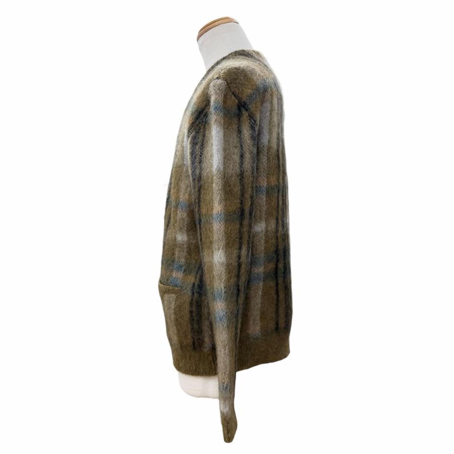 極美品▼CELINE セリーヌ 20AW 2A32J204L ブラッシュドモヘア チェック柄 Vネック ニット カーディガン カーキ S 伊製 正規品 メンズの画像