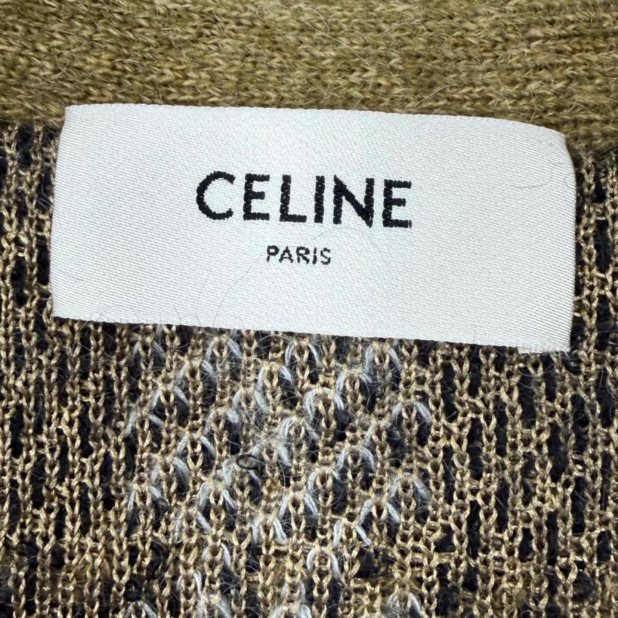 極美品▼CELINE セリーヌ 20AW 2A32J204L ブラッシュドモヘア チェック柄 Vネック ニット カーディガン カーキ S 伊製 正規品 メンズの画像