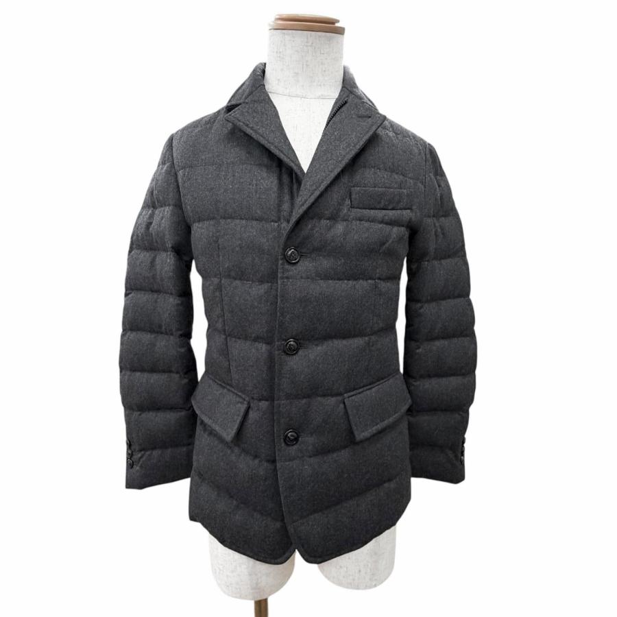 極美品△MONCLER モンクレール RODIN ウール100％ ロゴボタン ジップアップ テーラード型 ダウンジャケット チャコールグレー 0 正規品 MONCLER（モンクレール） 極美品△MONCLER RODIN ウール100％ ロゴ