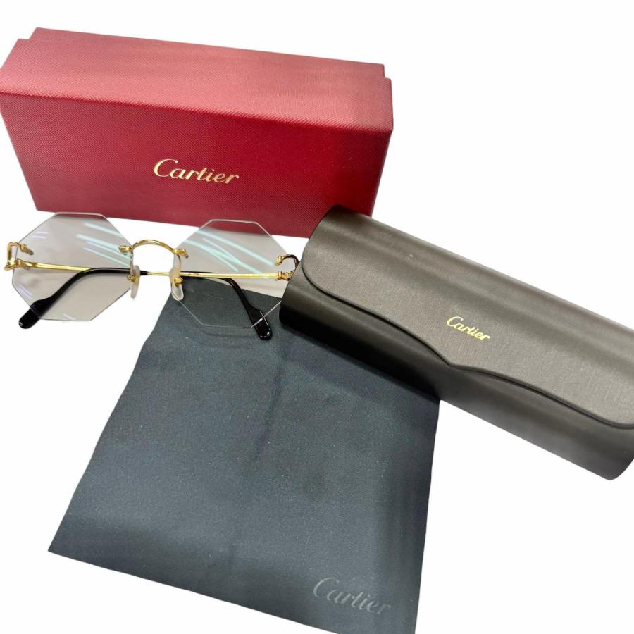 【正規品】Cartier（カルティエ）リムレスメガネフレーム Cartier（カルティエ） 極美品□Cartier CT0344O シグネチャー C ドゥ
