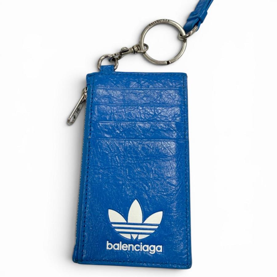 美品▼BALENCIAGA  バレンシアガ アディダス 721894 レザー 3ライン トレフォイル ストラップ付 フラグメントケース ケース 美品▽BALENCIAGA adidas バレンシアガ アディダス 721894 レザー 3