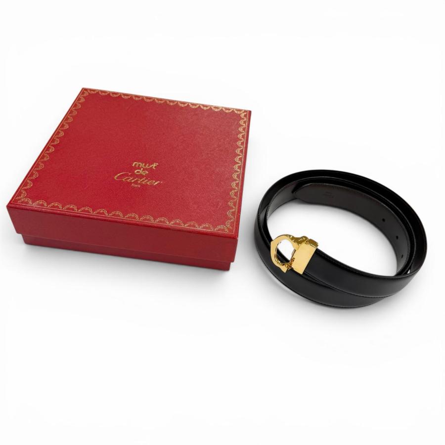 極美品　Cartier マスト ドゥ　リバーシブルベルト ブラック ゴールド Cartier（カルティエ） 極美品▽Cartier マスト ドゥ レザー