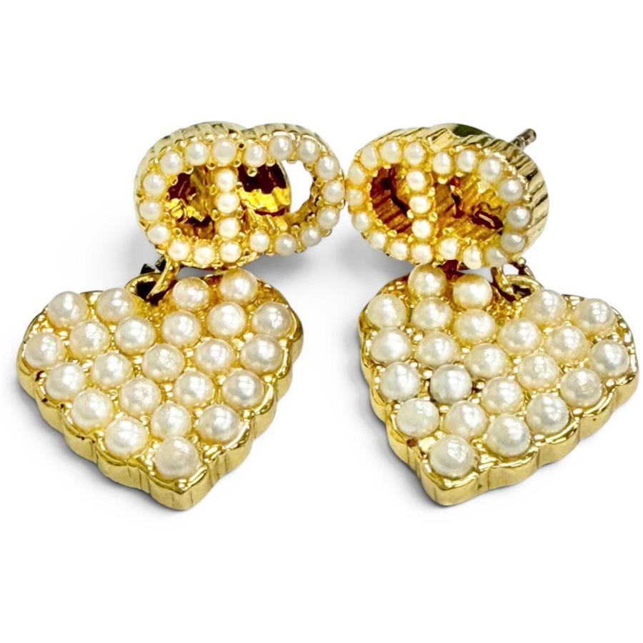 Dior パール ピアス ゴールド ハート CD ロゴ 正規品　人気デザイン 美品△DIOR ディオール フェイクパール CDロゴ ハートモチーフ ピアス