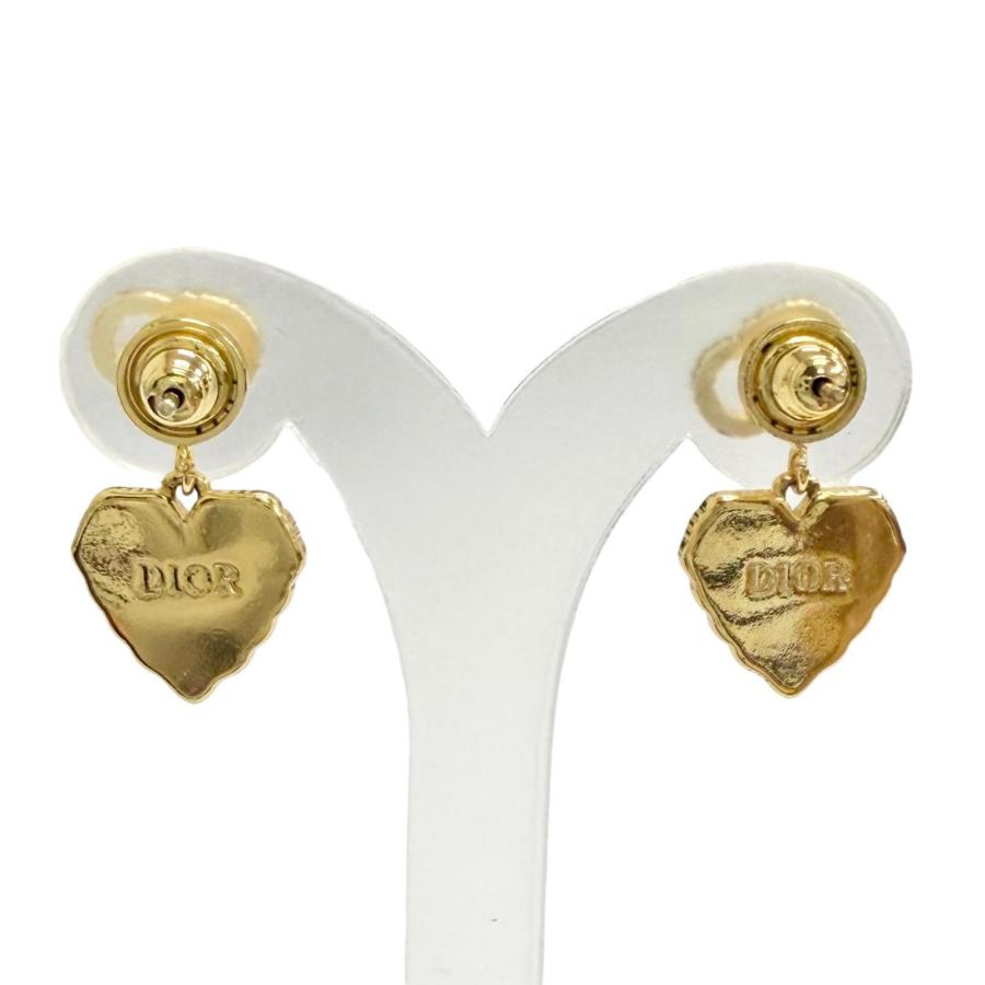 美品△DIOR ディオール フェイクパール CDロゴ ハートモチーフ ピアス