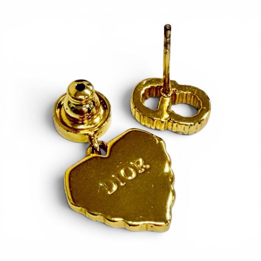 Dior パール ピアス ゴールド ハート CD ロゴ 正規品　人気デザイン 美品△DIOR ディオール フェイクパール CDロゴ ハートモチーフ ピアス