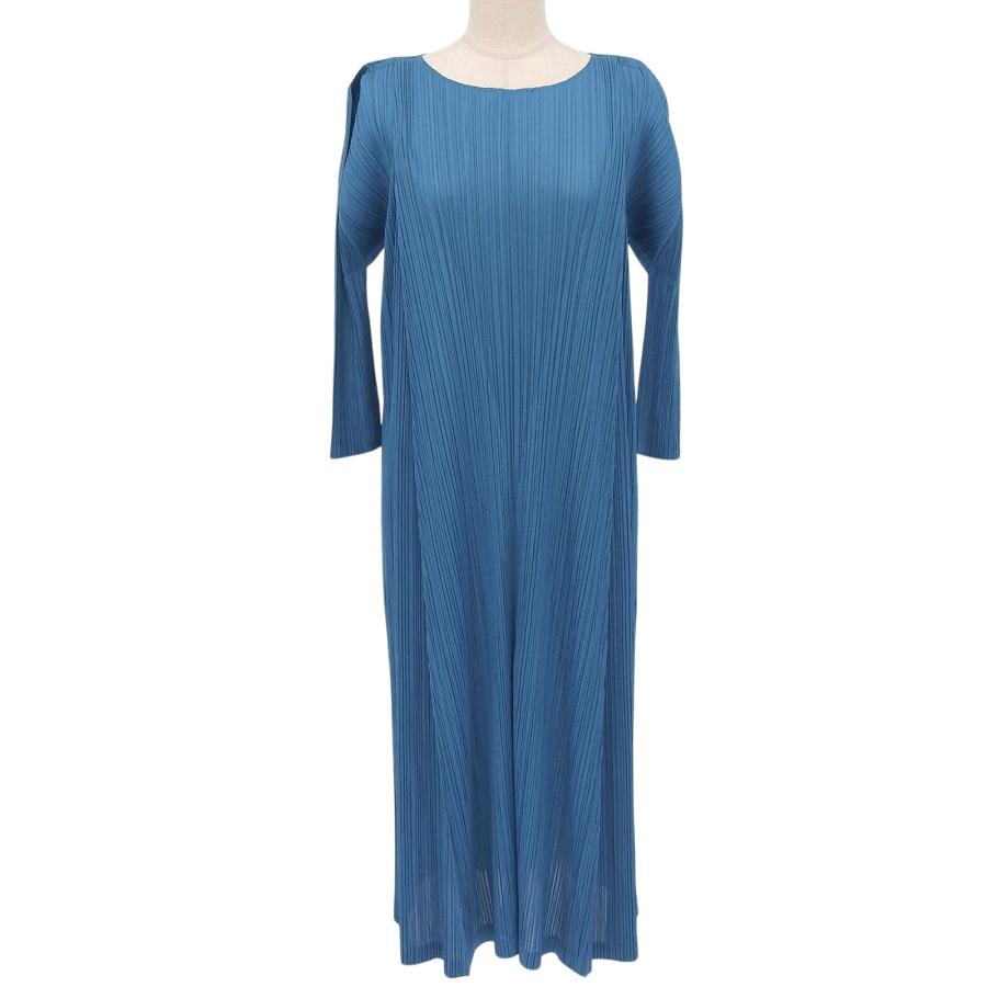 상태매우좋음 ▲PLEATS PLEASE プリーツプリーズ イッセイミヤケ 22SS PP21-JH484 ロング丈 원피스 ブルー 2 日本製 正規品 レディース