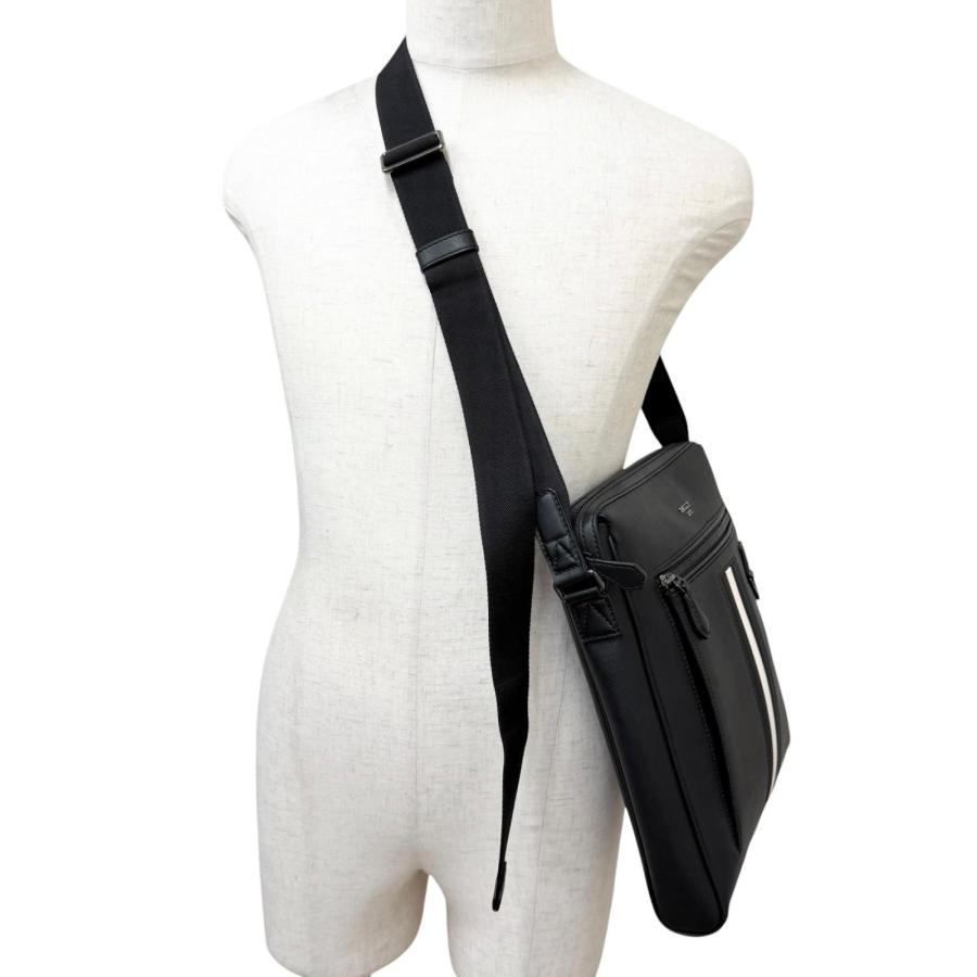 極美品□BALLY バリー MECOY メコイ バリーストライプ ボヴィンレザー ロゴ入り クロスボディバッグ ショルダーバッグ ブラック メンズ Bally（バリー） 極美品□BALLY MECOY メコイ バリーストライプ