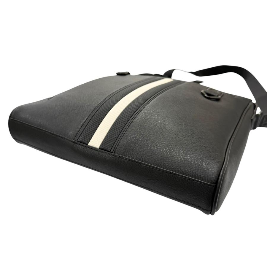 極美品□BALLY バリー MECOY メコイ バリーストライプ ボヴィンレザー ロゴ入り クロスボディバッグ ショルダーバッグ ブラック メンズ Bally（バリー） 極美品□BALLY MECOY メコイ バリーストライプ
