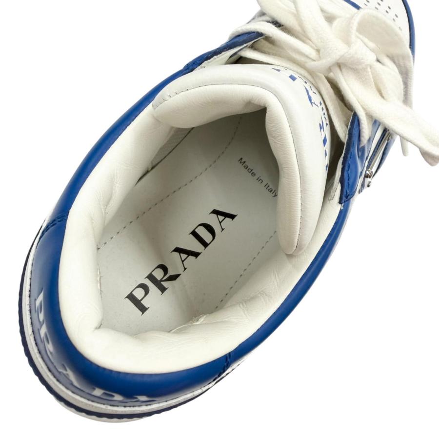 極美品▼PRADA プラダ 2EE364 レザー トライアングルロゴ 三角プレート ローカットスニーカー ブルー ホワイト 5 イタリア製 メンズ 箱付 PRADA（プラダ） 極美品▽PRADA 2EE364 レザー トライアングルロゴ