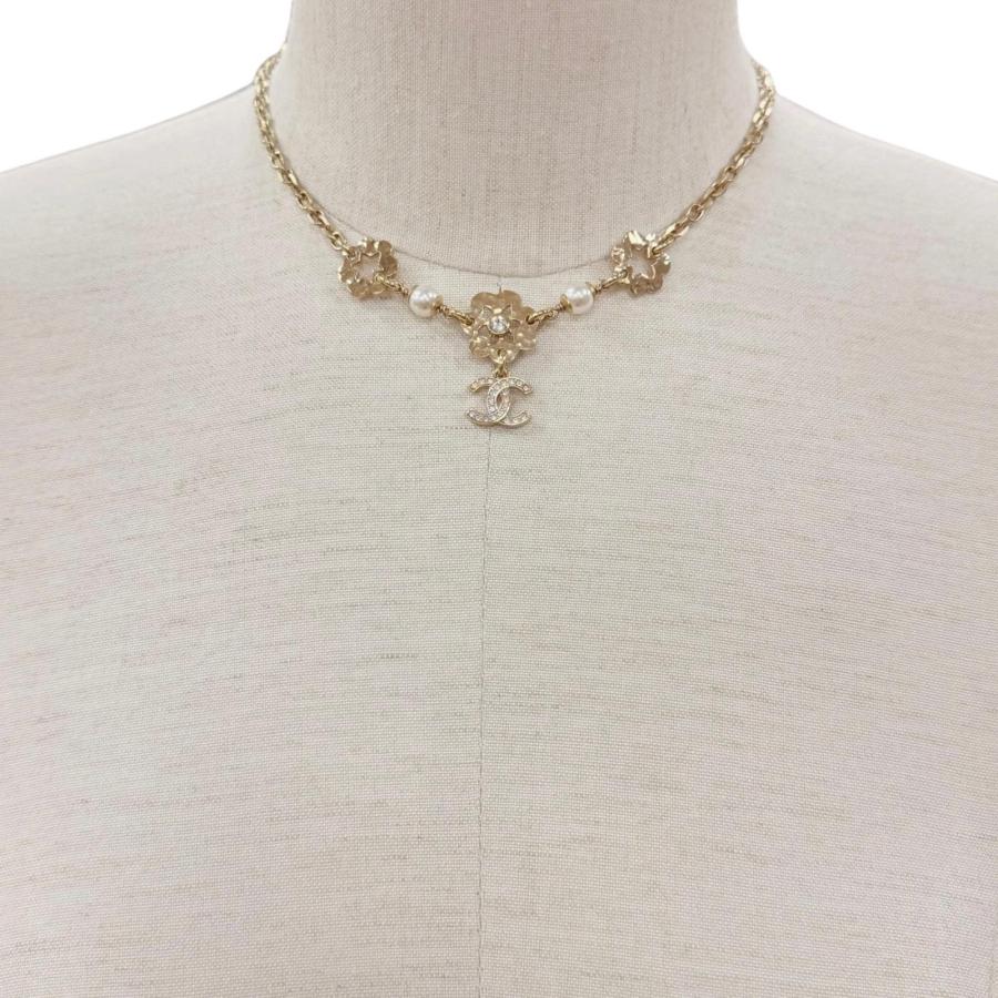 【極美品】CHANEL CCラインストーン付き　パールネックレス　ゴールド CHANEL（シャネル） 美品◇CHANEL I25C ABE965 ラインストーン パール