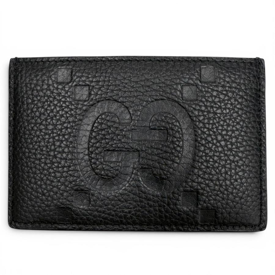 極美品▼GUCCI グッチ 812681 グレインレザー マキシGG パスケース 名刺入れ カードケース ブラック イタリア製 メンズ 保存袋付き