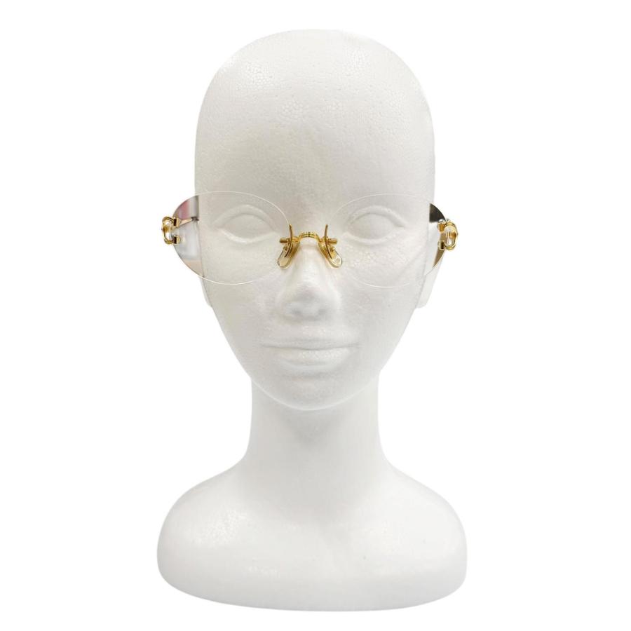 良品□Cartier カルティエ 2Cデコール ツーポイント リムレス メガネ 眼鏡 アイウェア ゴールド ボルドー □22 度入り ケース付き フランス製 メンズ Cartier（カルティエ） 良品▽Cartier 2C デコール リムレス ツー