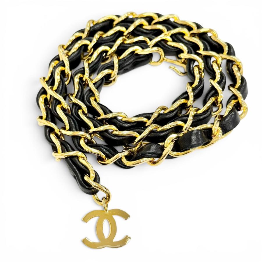 CHANELシャネル　チェーンベルト　メダル チャームココマーク　GP CHANEL（シャネル） 美品△CHANEL ヴィンテージ GP レザー使い ココ