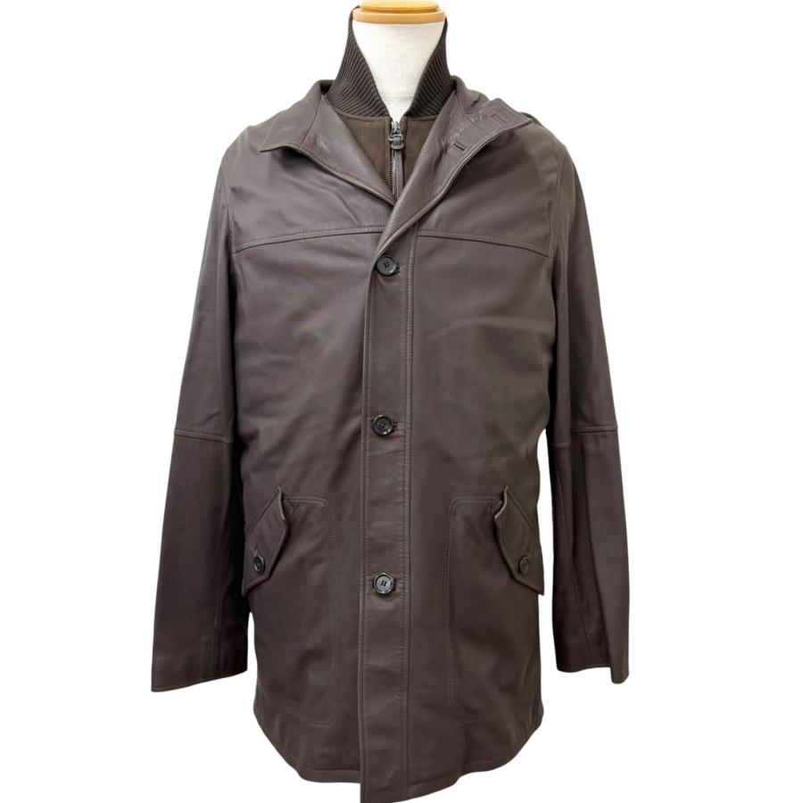 希少 フランス製 dunhill ダンヒル ラムレザージャケット 濃茶 XL相当 dunhill（ダンヒル） 美品□Dunhill ムートンライナー付き スタンド
