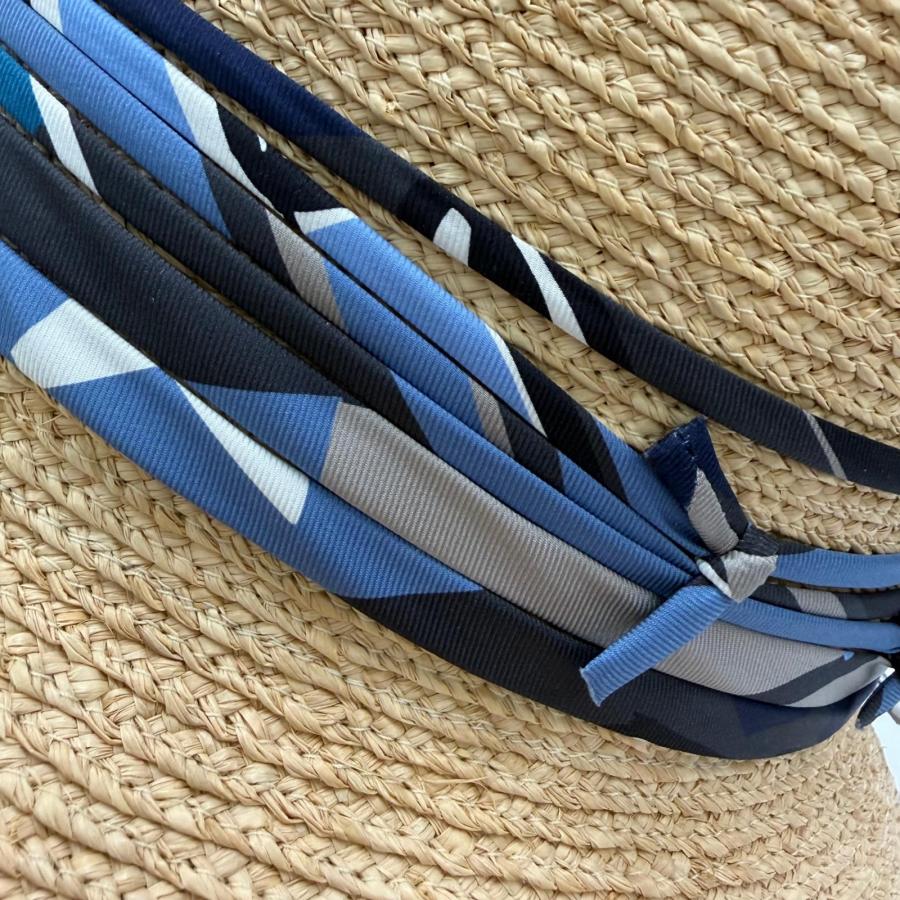 超美品エルメス ハット ストローハット サイズ58 HERMES 麦わら帽子 HERMES（エルメス） 極美品☆HERMES シルク使い ラフィア ストロー