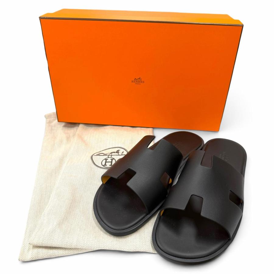 HERMÈS エルメス Hロゴ レザーサンダル ブラック 36 HERMES（エルメス） 未使用品▽HERMES イズミール レザー 2026年購入 H