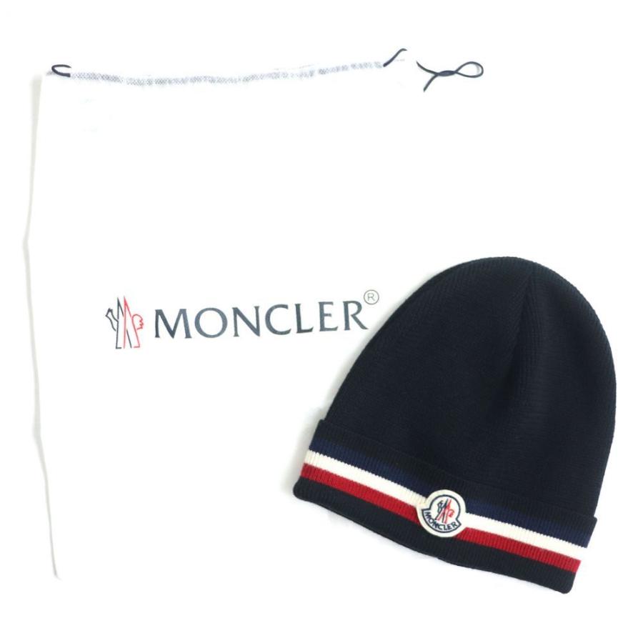 逆輸入 極美品 正規品 19年 袋付 ブラック トリコロール ニットキャップ ニット帽 ロゴワッペン付 バレット Berretto モンクレール Moncler ニット帽 ビーニー Demolition Training