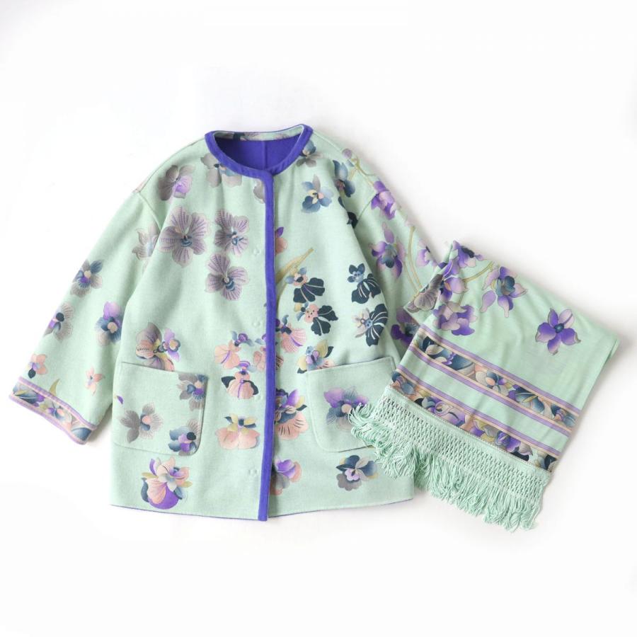 極美品△正規品 レオナール ファッション 花柄 無地 アンゴラ×アルパカ 