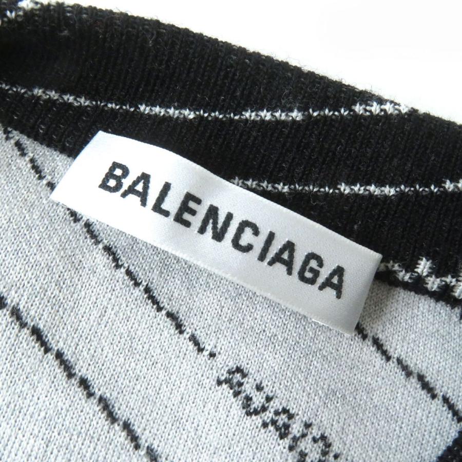 BALENCIAGA - 極美品△正規品 BALENCIAGA バレンシアガ 2018年 559078 クルーネック ジャガードロゴ ニット セーター レディース ブラック×ホワイト XS BALENCIAGA 極美品△正規品 バレンシアガ 2018年 559078 クルー