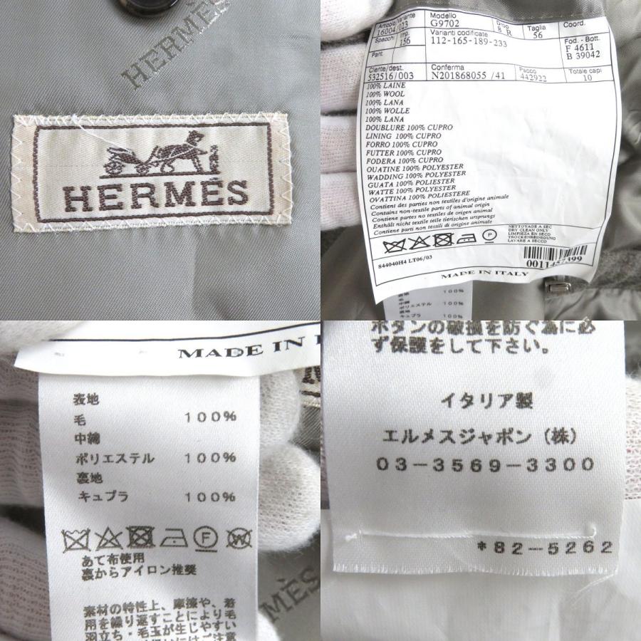 極美品△正規品 HERMES エルメス 2018年 中綿入り シングルジャケット/テーラードジャケット 3B 本切羽 メンズ グレー 56 イタリア製｜brand-td-store｜08