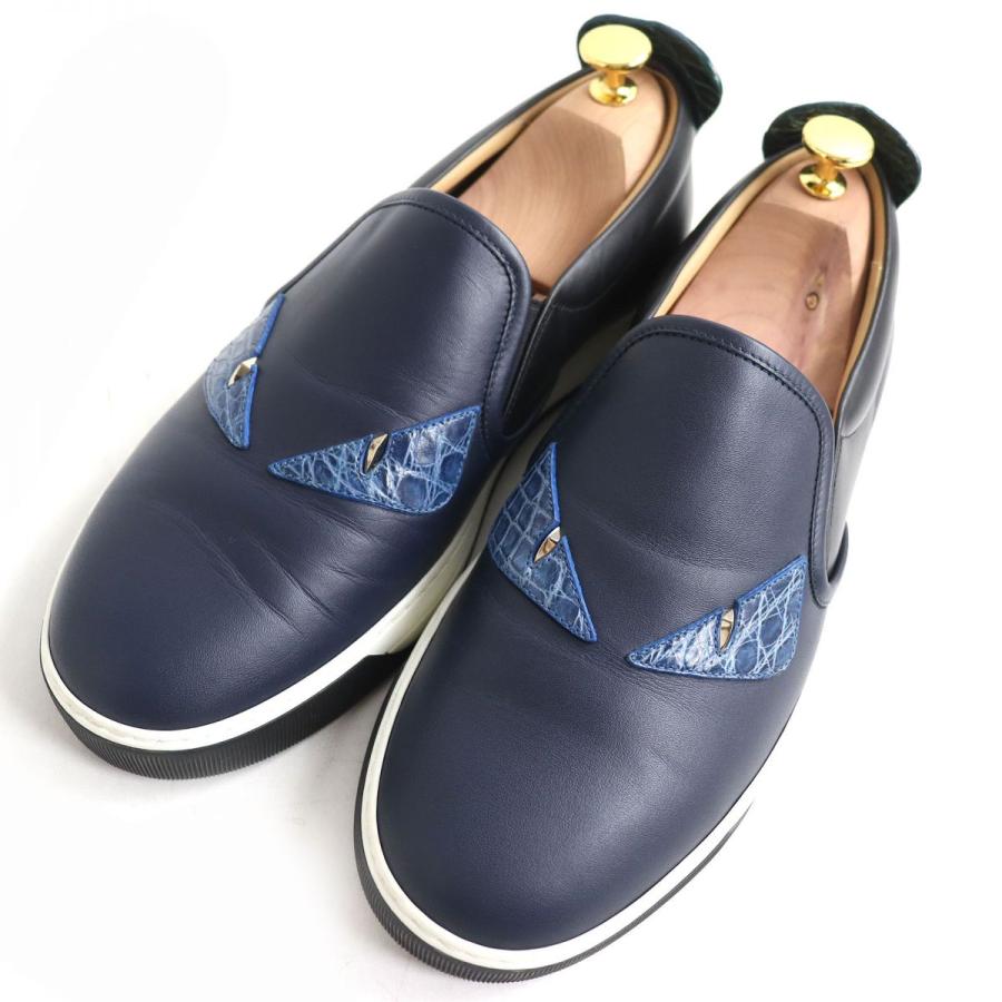 美品 FENDI モンスター バグズアイ スリッポン スニーカー ネイビー