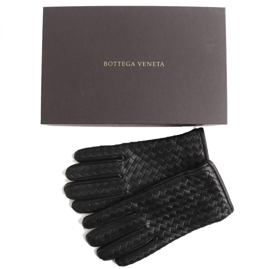 BOTTEGA VENETA◆レザー イントレチャート手袋 カシミア裏地 美品△BOTTEGA VENETA ボッテガヴェネタ イントレチャート 裏地